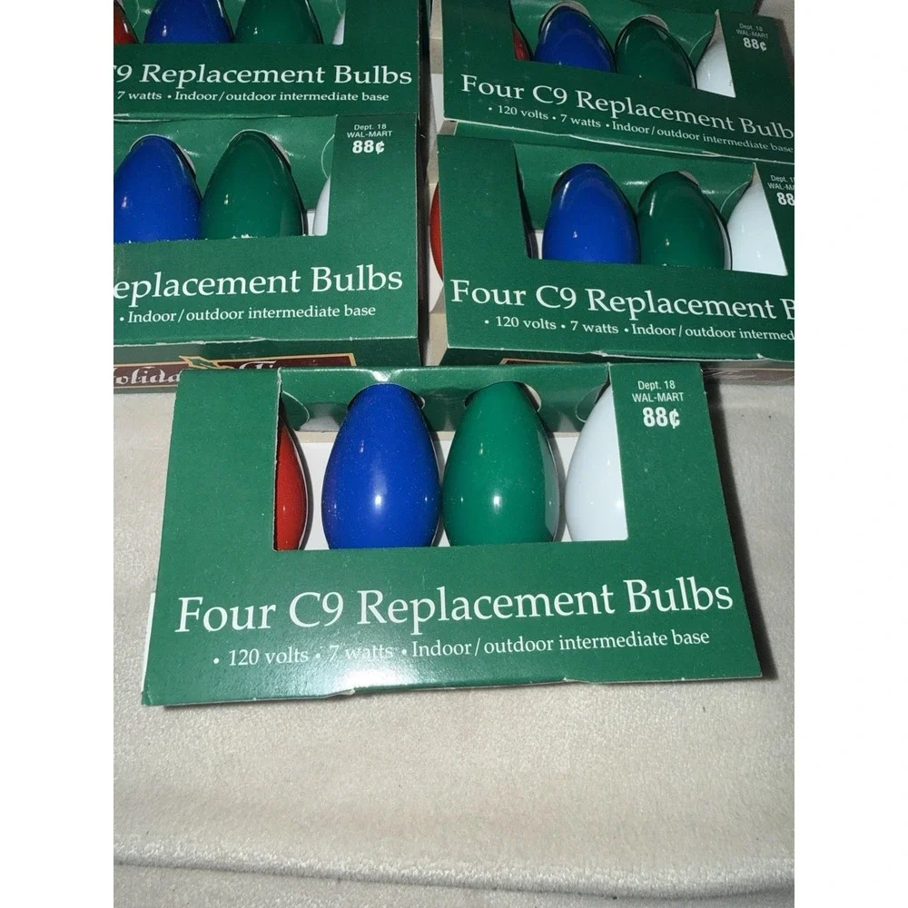 Lot‎ Of 7 Packs Christmas  Light Bulbs C9 New 4 Each Pack Red Blue Green White